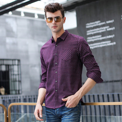 Camicia Uomo a Maniche Lunghe con Colletto a Revers e Motivo a Quadri – Vestibilità Dritta
