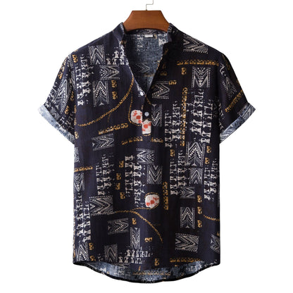 Camicia Estiva Uomo con Stampa di Bambù e Colletto a Revers – Vestibilità Aderente