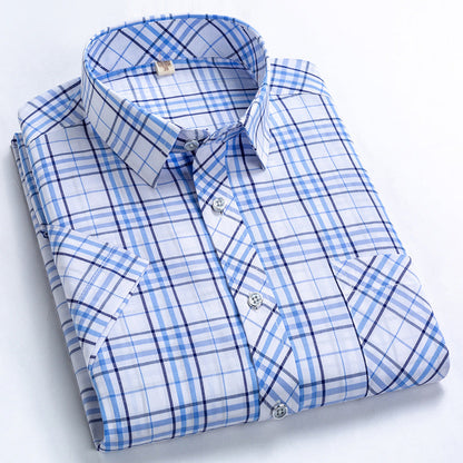 Men's Summer Shirt with Notched Collar and Checkered Pattern – Cotton Blend