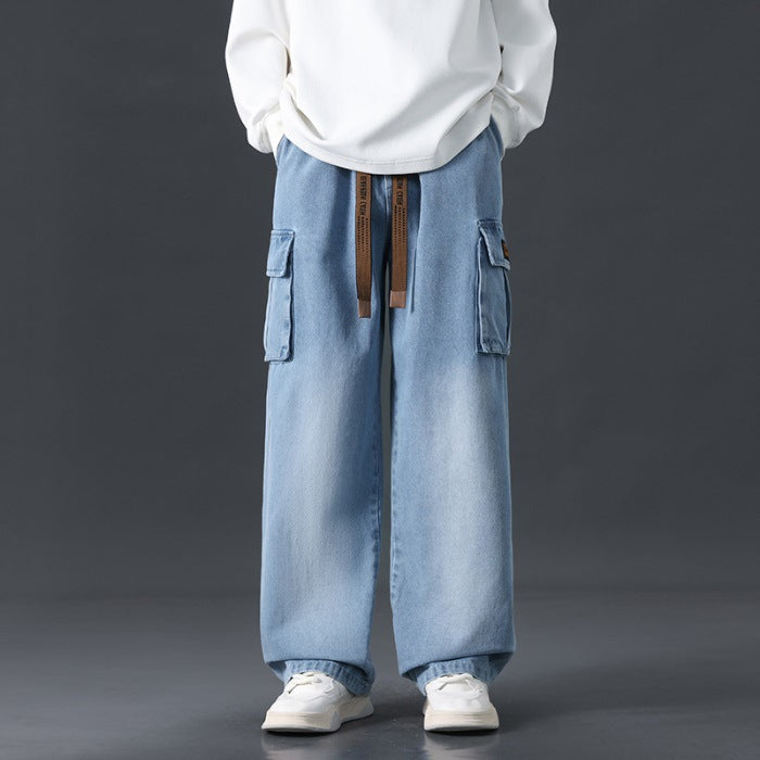 Jeans Uomo in Denim a Gamba Larga con Effetto Sfumato – Vestibilità Ampia