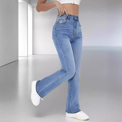 Jeans da Donna in Denim Elasticizzato a Vita Alta, Vestibilità Slim a Gamba Dritta