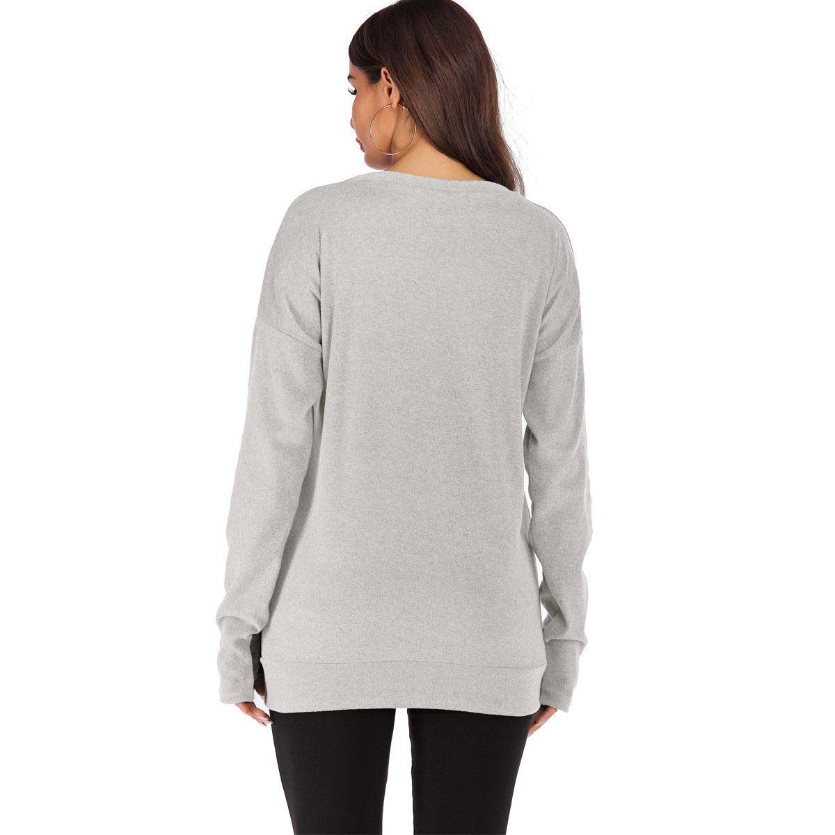 Jersey de mujer de manga larga con cuello redondo, ajuste holgado y color liso