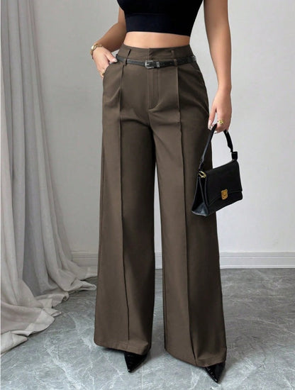 Women's High-Waisted Straight-Leg Pants, Loose Fit