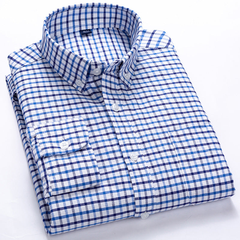 Herreskjorte med tern, lange ærmer og knaplukning – klassisk casual stil