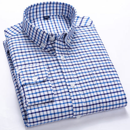 Herreskjorte med tern, lange ærmer og knaplukning – klassisk casual stil