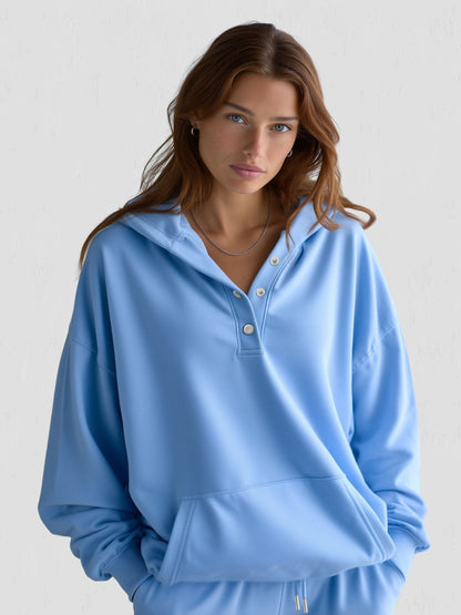 Felpa Donna Oversize con Cappuccio e Bottoni a Pressione – Stile Quotidiano