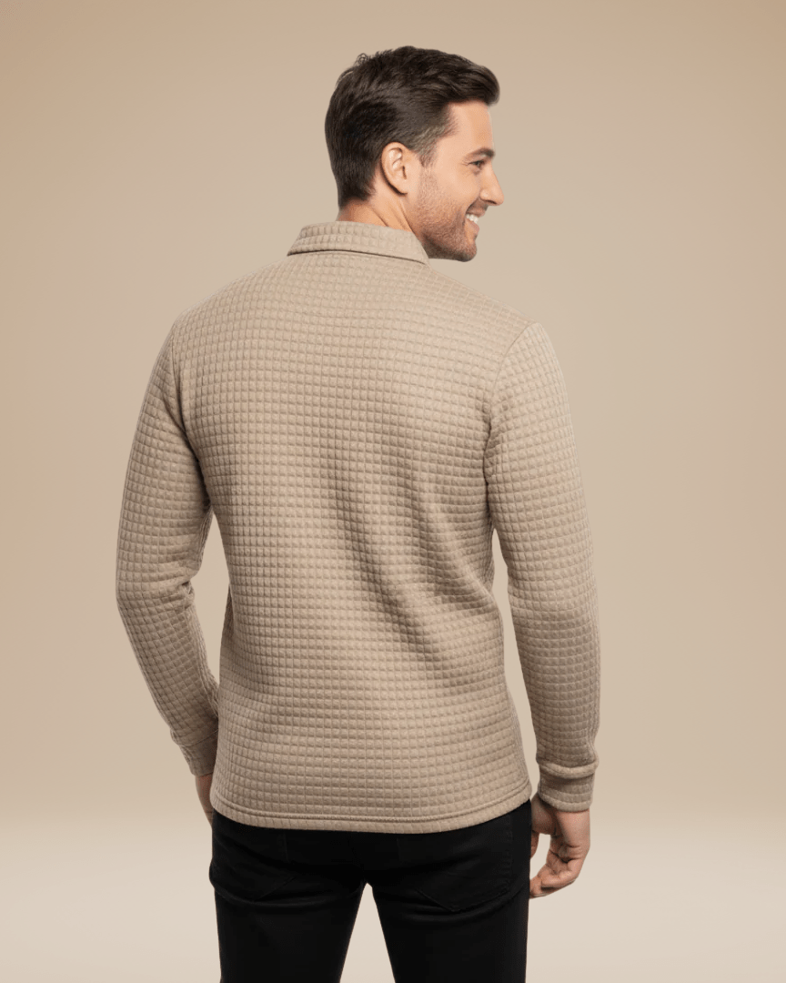 Polo de hombre de punto tipo panal con escote abotonado y mangas largas