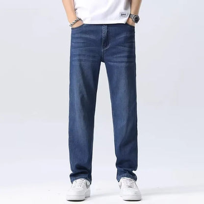 Pantalones para hombre de pierna ancha en tejido Ice Silk con bragueta de cremallera – pierna recta