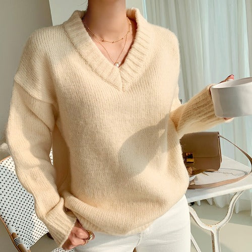 Maglione Donna a Maglia con Scollo a V e Maniche Lunghe