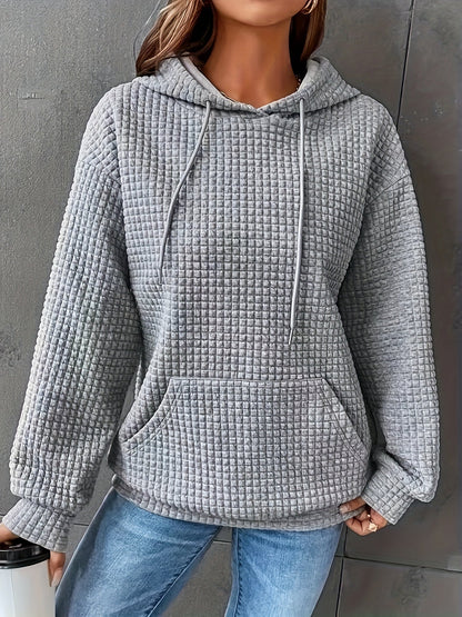 Felpa Donna con Cappuccio in Tessuto Waffle e Tasca Marsupio – Uso Quotidiano