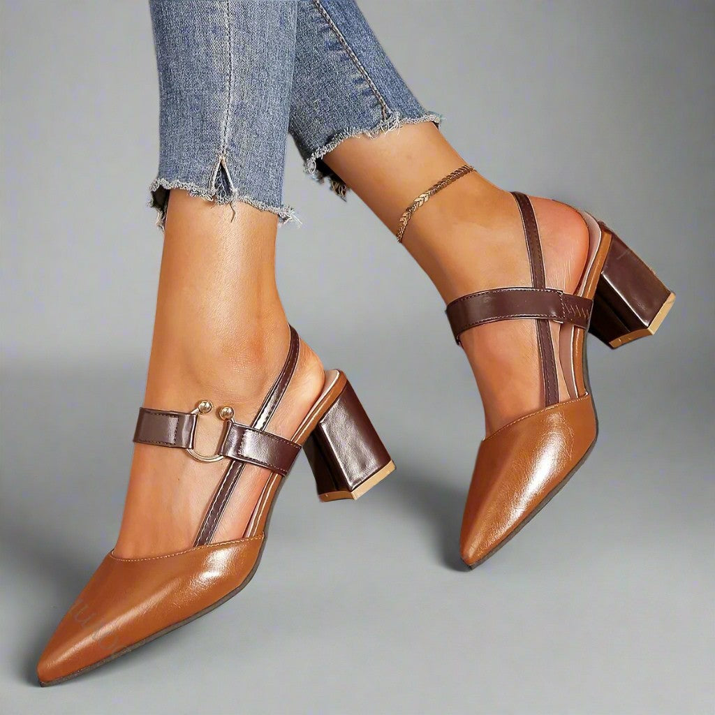 Damesko Slingback med Bred Hæl og Buefodsstøtte – Elegant Stil