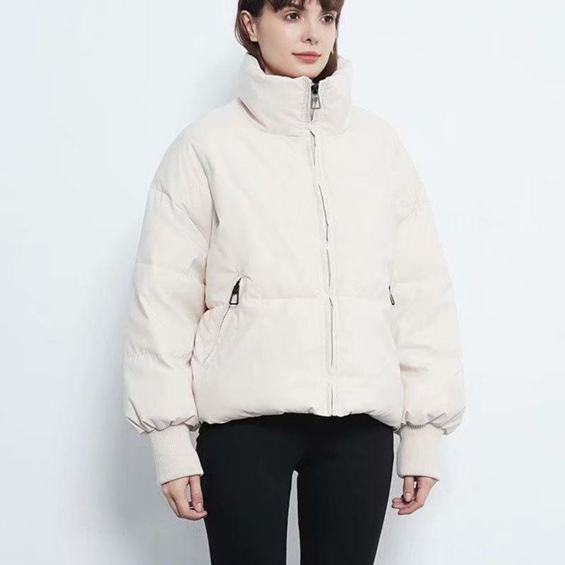 Women's Slim Winter Down Jacket with High Collar and Long Sleeves