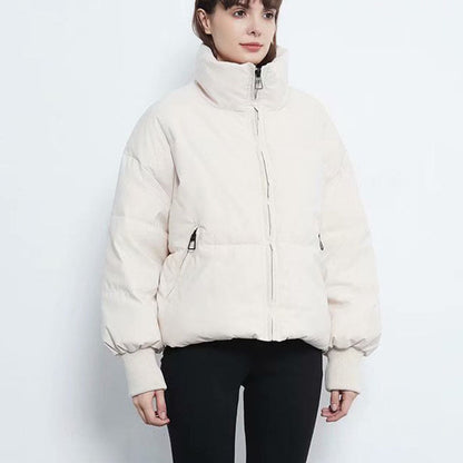 Women's Slim Winter Down Jacket with High Collar and Long Sleeves