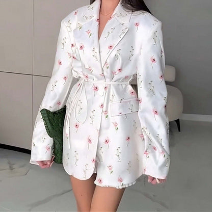 Chaqueta ligera de mujer para primavera con escote en V, cierre de lazada y mangas largas