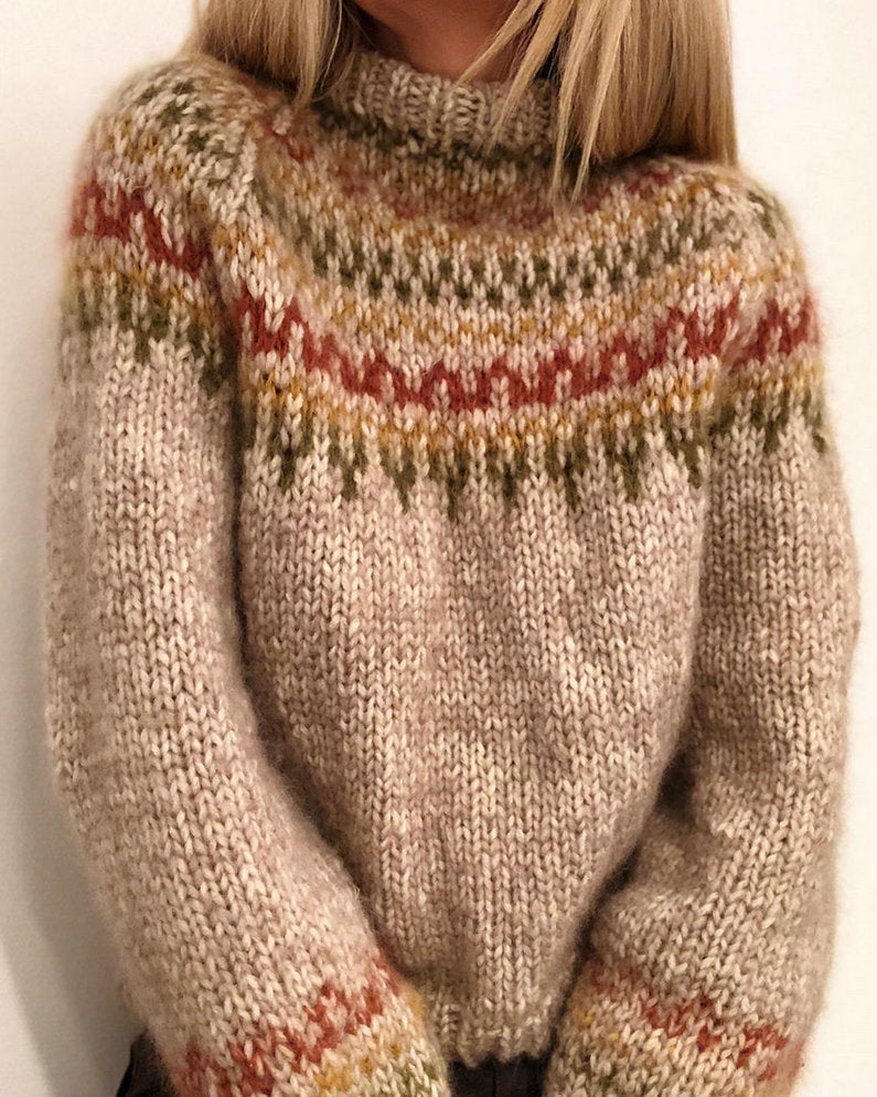 Maglione Pullover Donna in Maglia a Maniche Lunghe con Stampa