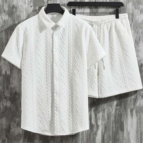 Men's Spring Set with Diamond Pattern: Short-Sleeve T-Shirt and Shorts – Casual Style