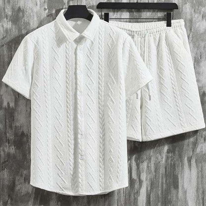 Men's Spring Set with Diamond Pattern: Short-Sleeve T-Shirt and Shorts – Casual Style