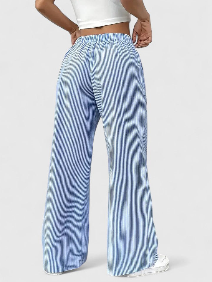 Women's Wide-Leg Pants with Elastic Waist, Drawstring, and Patch Pockets – Cotton Blend