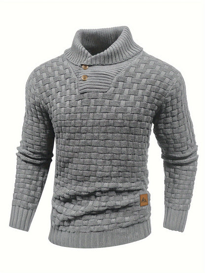 Maglione Uomo in Maglia Waffle con Collo a Sciarpa
