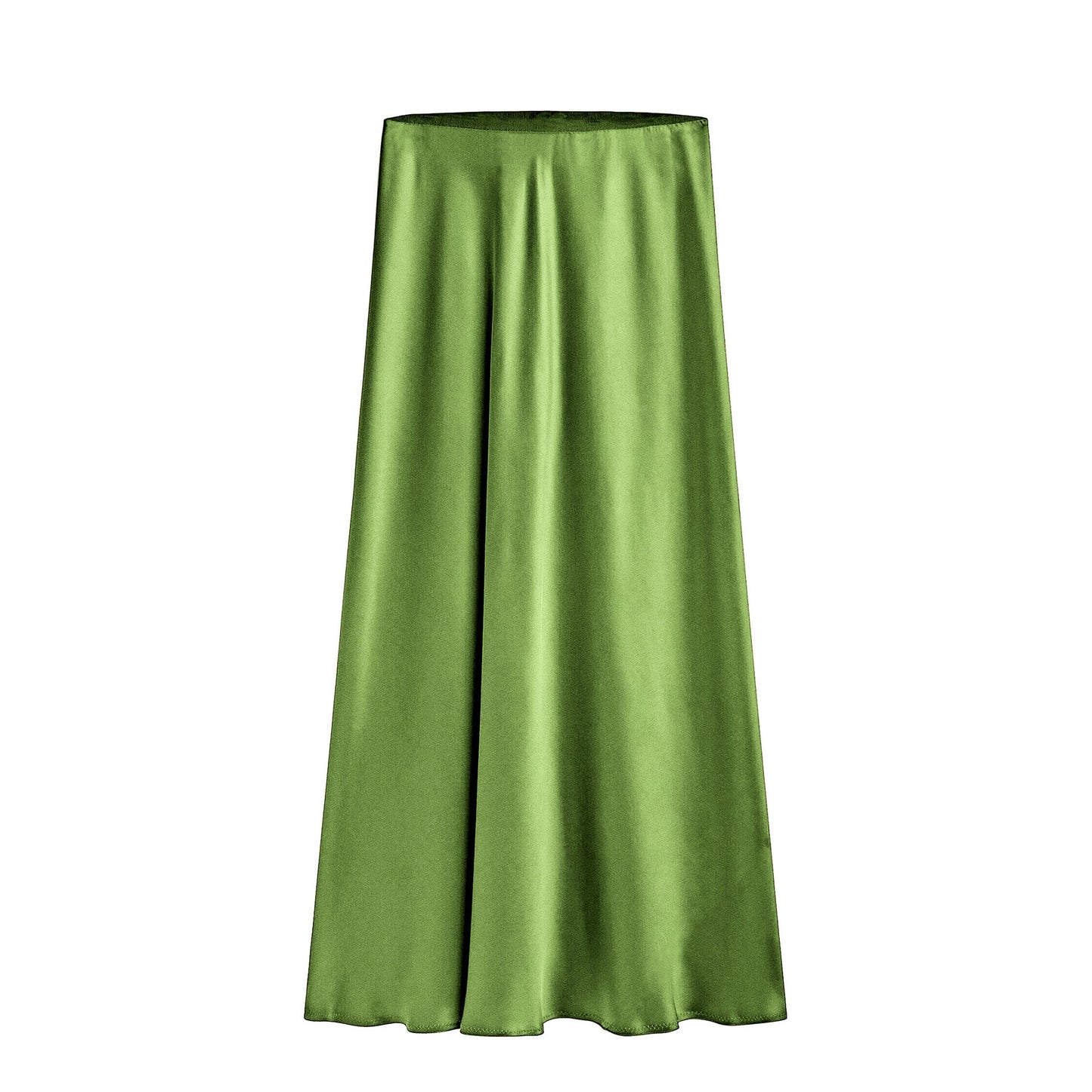 Women's Mid-Length High Waist Skirt with Slanted Slit and Elastic Waistband