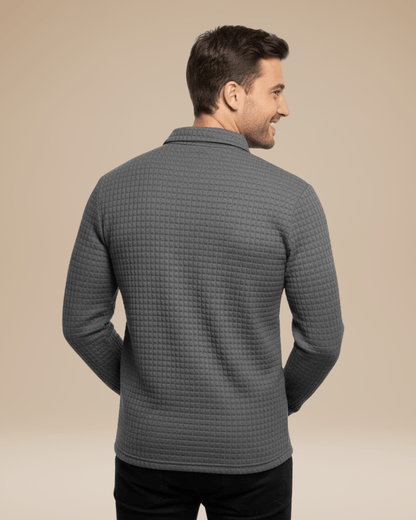 Polo de hombre de punto tipo panal con escote abotonado y mangas largas