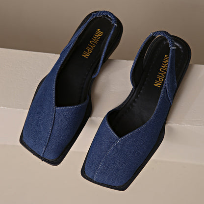 Sandali Donna Chiusi con Punta Squadrata, Fascia Elastica e Suola Piatta – Sandali Casual