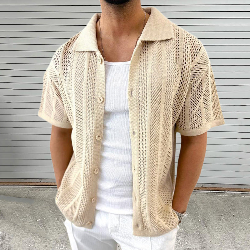 Polo de hombre de manga corta de punto calado con botones