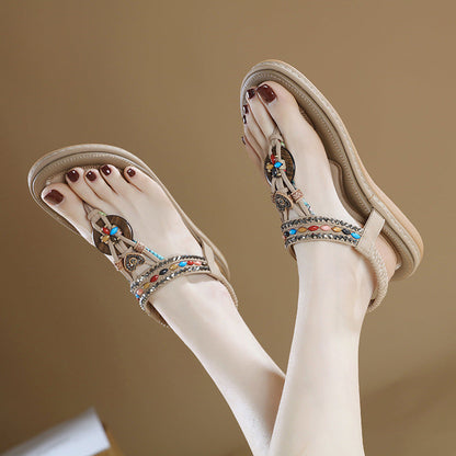 Infradito para mujer con strass, punta redonda y banda elástica – sandalias casuales