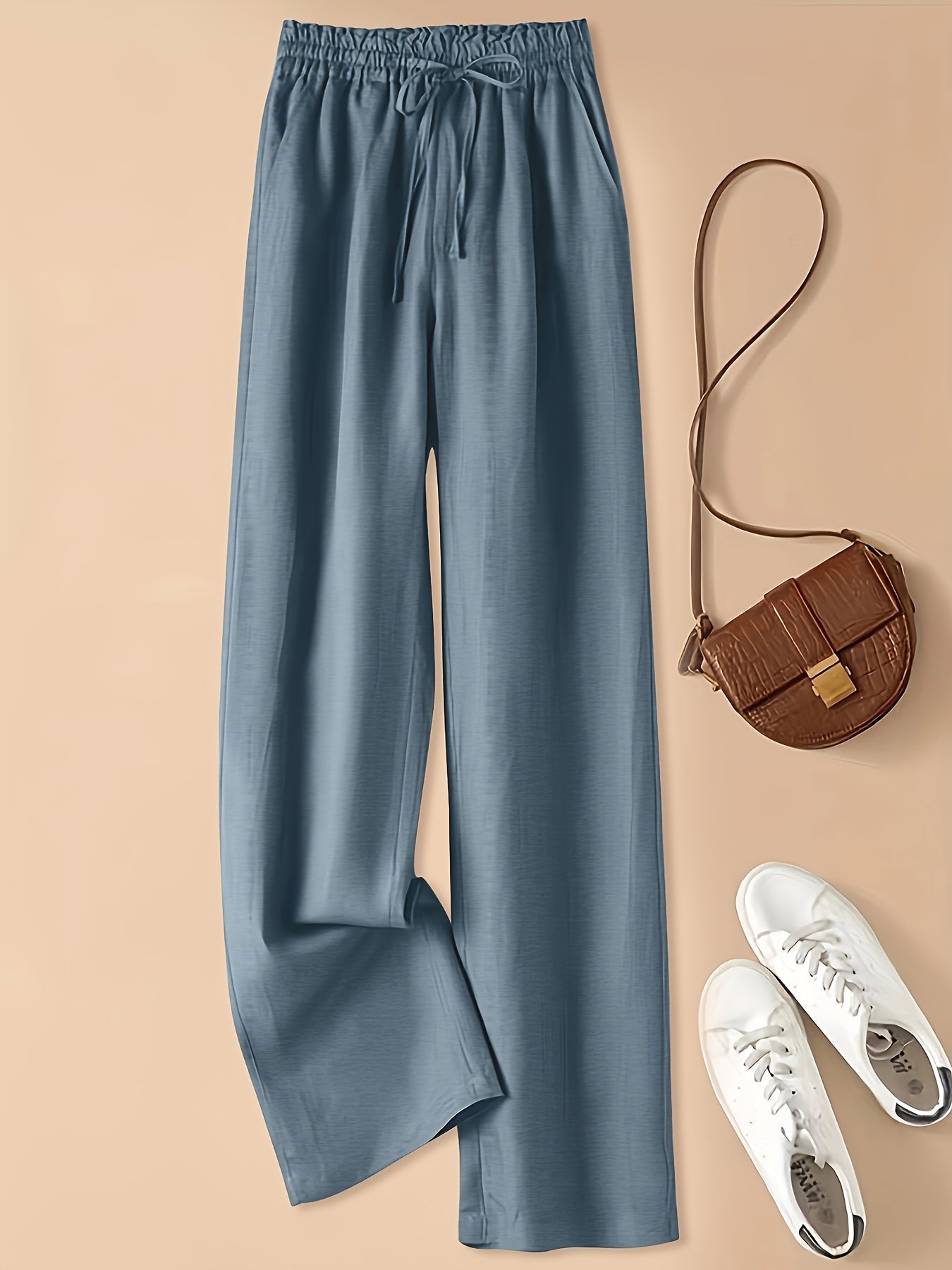 Pantaloni Donna a Vita Alta con Coulisse in Lino Blend – Stile Casual Estivo