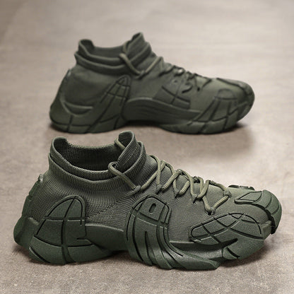 Men's Running Sneakers with Laces, Round Toe, and Thick Sole