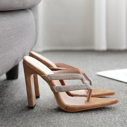 Sandalias de mujer con punta afilada, tacón cuadrado y strass – Sandalias elegantes