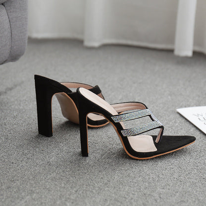 Sandalias de mujer con punta afilada, tacón cuadrado y strass – Sandalias elegantes