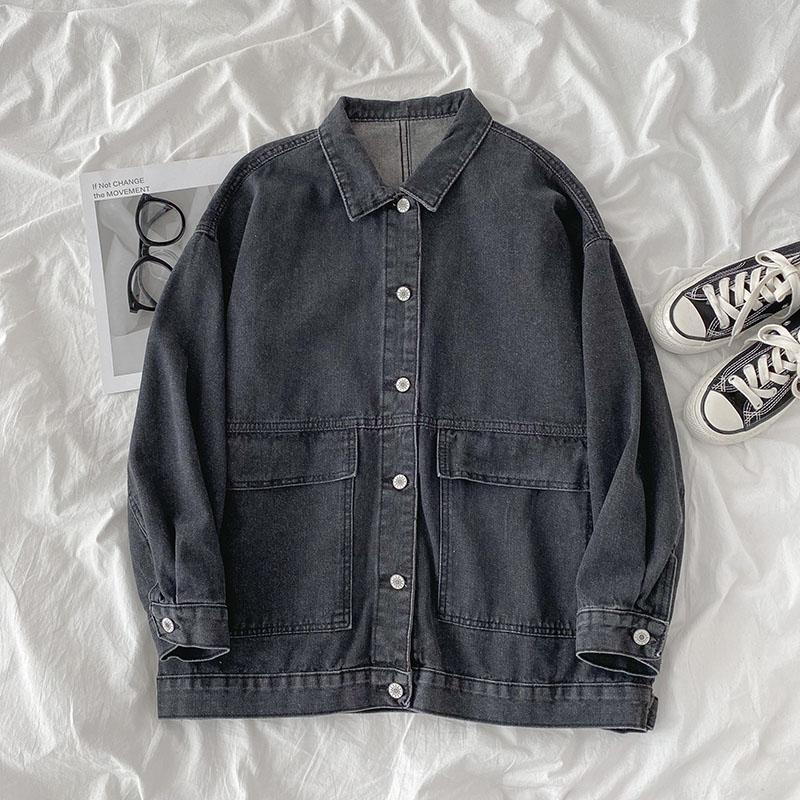 Women's Denim Jacket with Turn-Down Collar and Long Sleeves