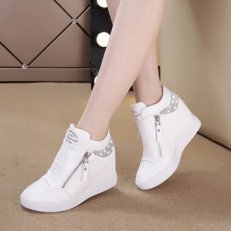 Women's Platform Sneakers with Wedge and Side Zip – Round Toe