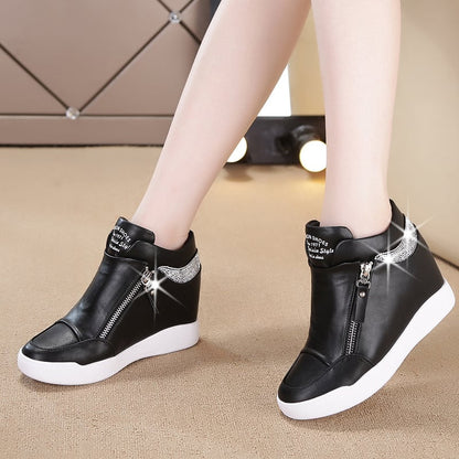 Women's Platform Sneakers with Wedge and Side Zip – Round Toe