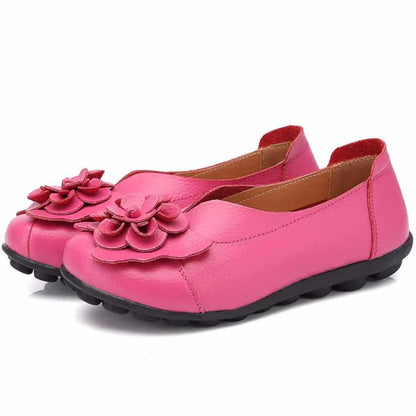 Zapatos bajos de mujer de piel de vacuno con detalles florales
