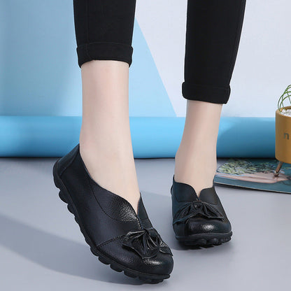 Zapatos bajos de mujer de piel de vacuno con detalles florales