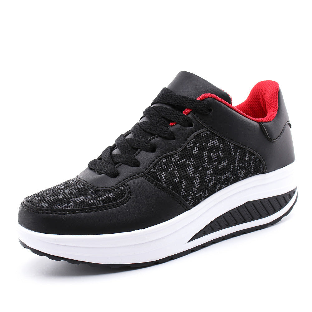 Women's Platform Sneakers with Laces – Breathable Mesh and Round Toe