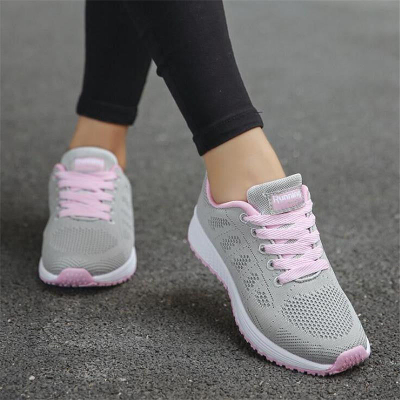 Women's Breathable Sneakers with Laces – Round Toe and Low Heel