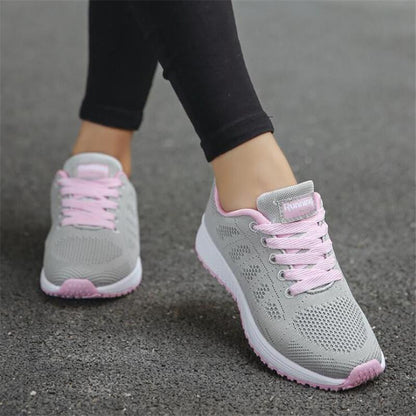 Women's Breathable Sneakers with Laces – Round Toe and Low Heel