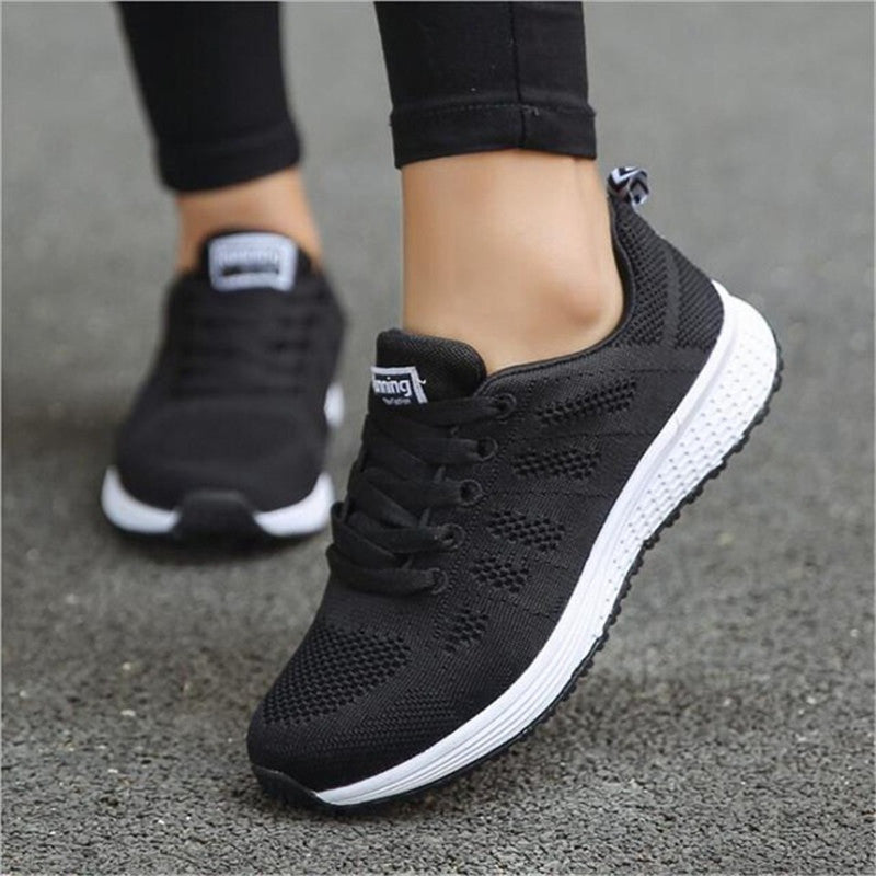 Women's Breathable Sneakers with Laces – Round Toe and Low Heel