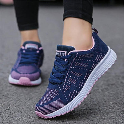 Women's Breathable Sneakers with Laces – Round Toe and Low Heel