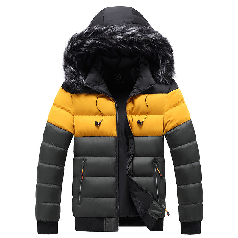 Men's Winter Puffer Jacket with Hood and Zip Closure