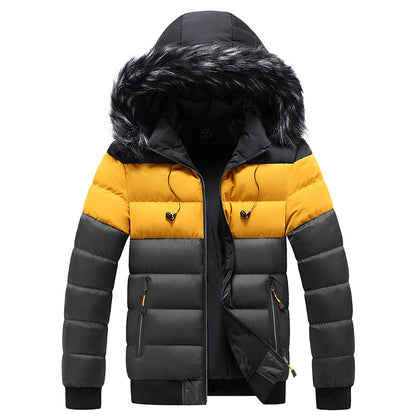Men's Winter Puffer Jacket with Hood and Zip Closure