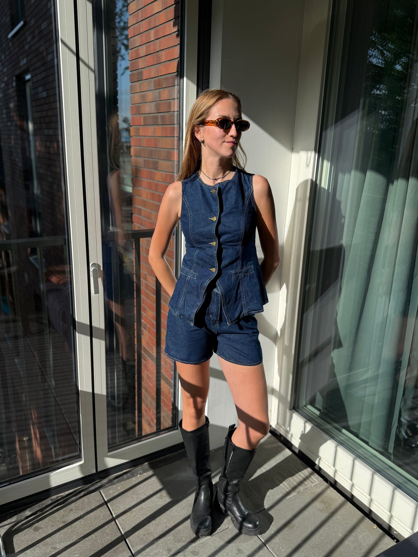 Women's Summer Two-Piece Denim Style Sleeveless Vest Set