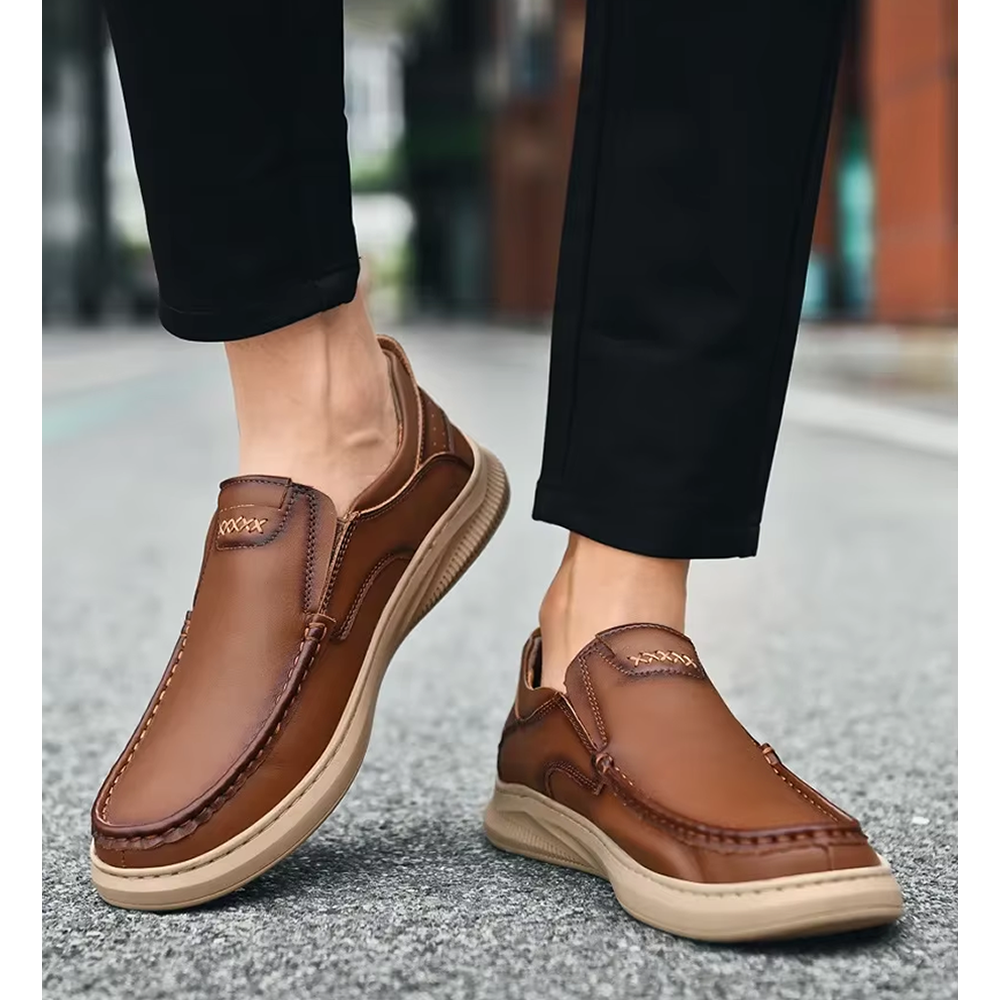 Mokkasiner til mænd med lædereffekt, slip-on-design og rund tå