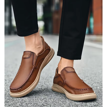 Mokkasiner til mænd med lædereffekt, slip-on-design og rund tå