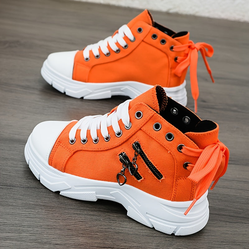 Women's Sneakers with Platform, Raised Sole, Front Lacing, and Side Zip