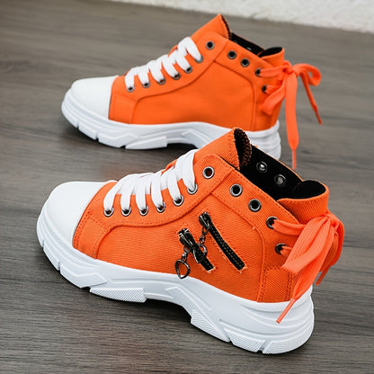 Women's Sneakers with Platform, Raised Sole, Front Lacing, and Side Zip