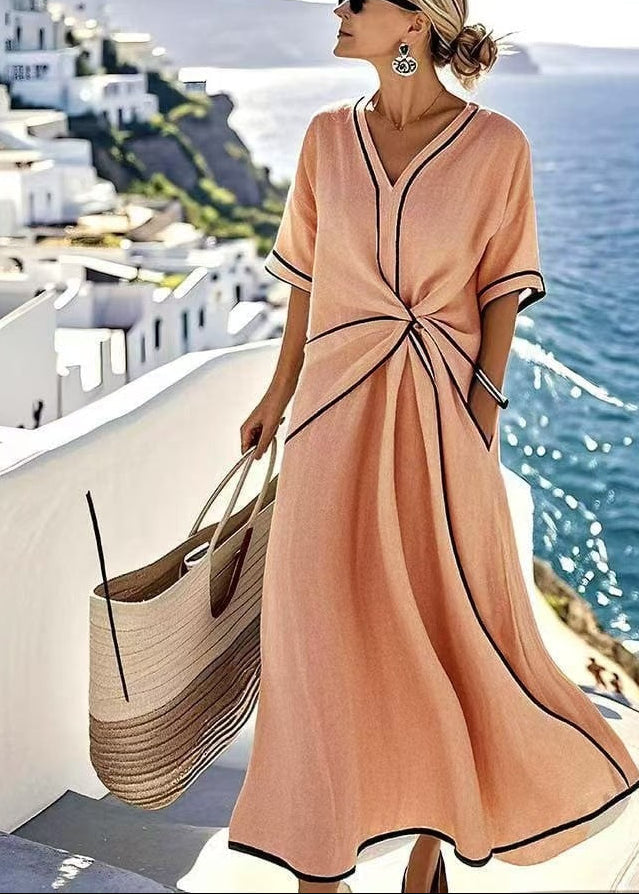 Abito Maxi Estivo da Donna a Righe con Maniche Corte per Spiaggia e Vacanza